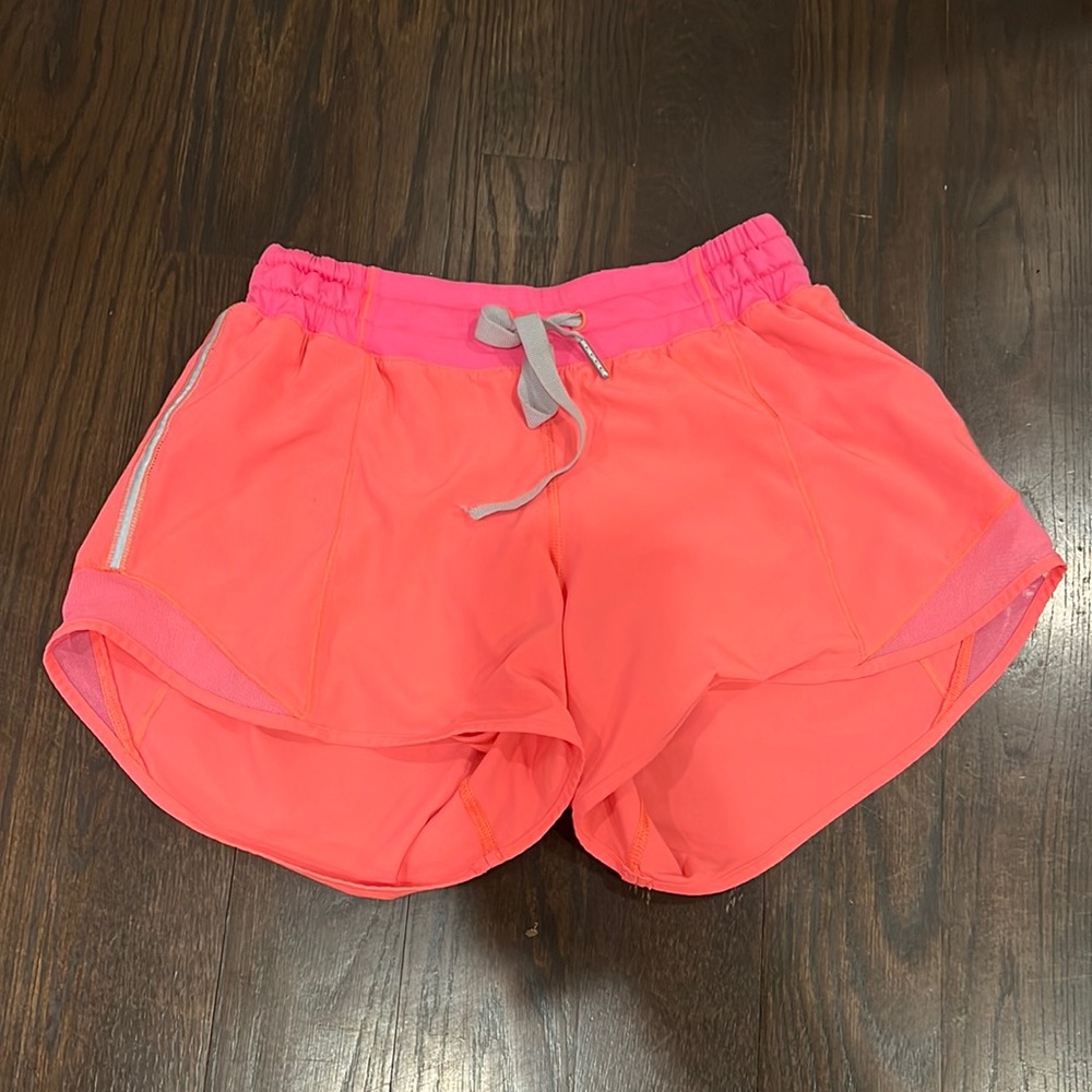 Lulu Lemon neon pink/orange running shorts size 4